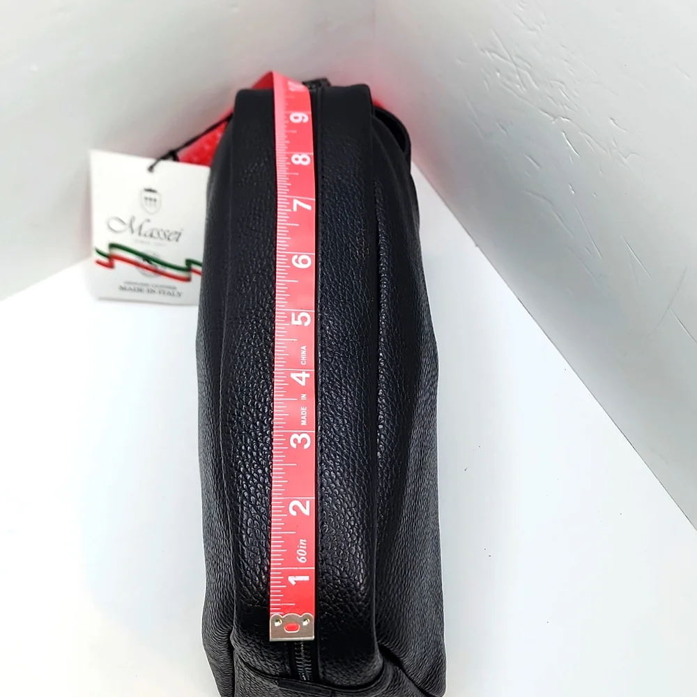 MASSEI, GENUINE LEATHER, MADE IN ITALY, MEN’S TOILETRY BAG, HAND MADE BLACK